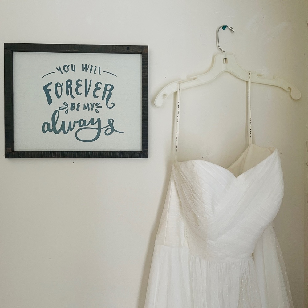David’s Bridal Wedding Dress. Never worn. 16w. No alterations. Small spot.